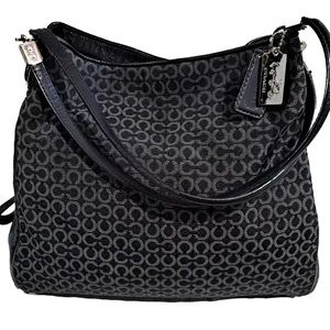 COACH Signature C Purse Black Shoulder Tote Logo Hobo Bag Logo